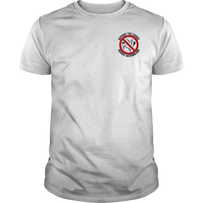 Front view of the Zombie Assault Weapons Ban t-shirt