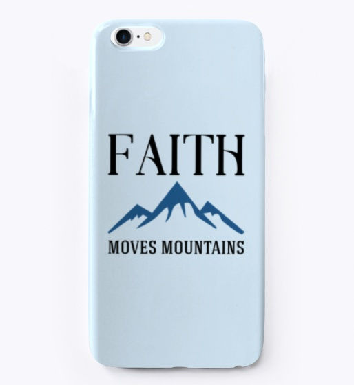 Image of blue Faith Moves Mountains iPhone Case